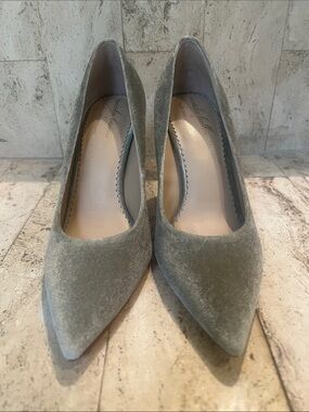Nicola Bathie Olive Sage Velvet Pointed Toe Pumps
